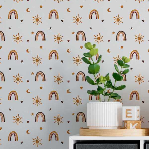 Papel De Parede Auto Adesivo Aquarela Infantil Arco-iris Amar