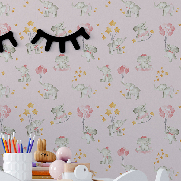 Papel De Parede Auto Adesivo Elefante Fofinho Infantil Rosa Q