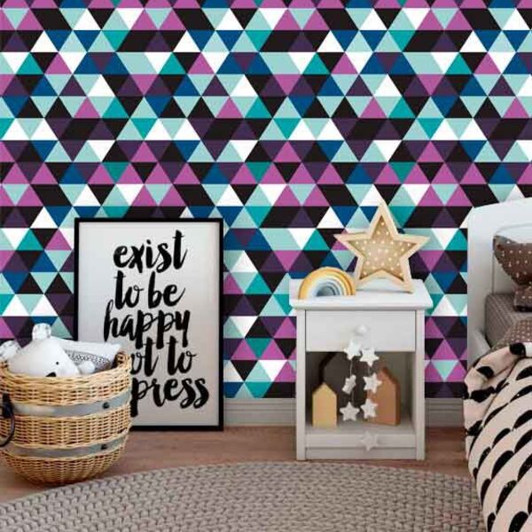 Papel De Parede Auto Adesivo Geométrico Triangulo Roxo G0023