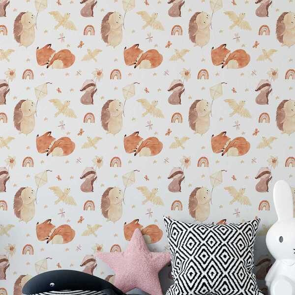 Papel De Parede Auto Adesivo Infantil Animais Fofinhos Aquare