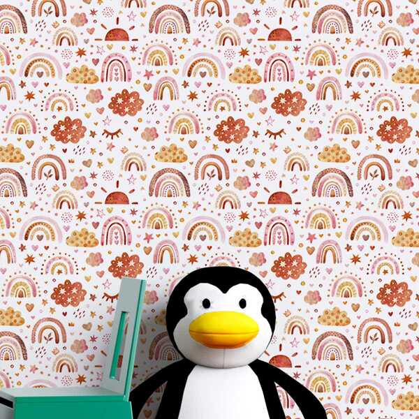 Papel De Parede Auto Adesivo Infantil Aquarela Arco-iris Colo