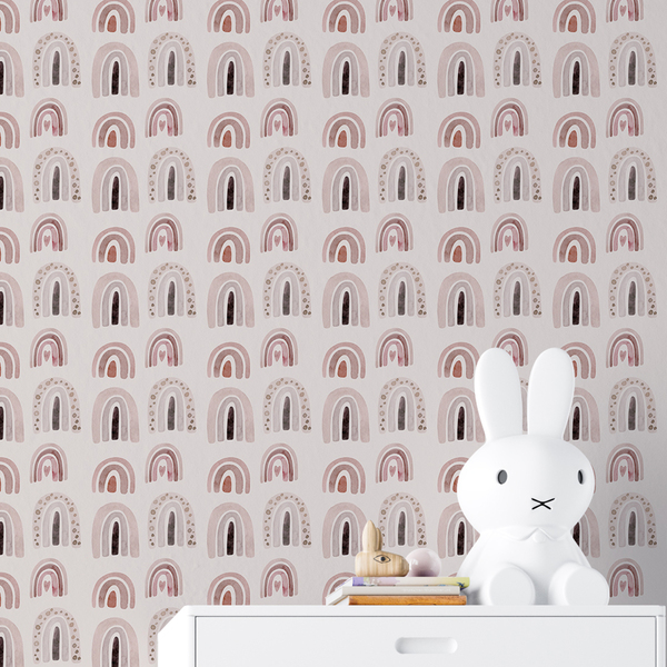 Papel De Parede Auto Adesivo Infantil Aquarela Arco-iris Rosa