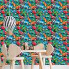 Papel De Parede Auto Adesivo Infantil Azul Dinossauro Colorid