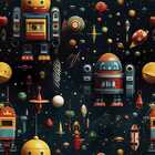 Papel De Parede Auto Adesivo Infantil robô Espacial Colorido