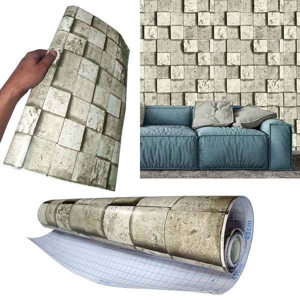 Papel De Parede Auto Adesivo Kit 10 Unid Tijolo Pedra Marmore