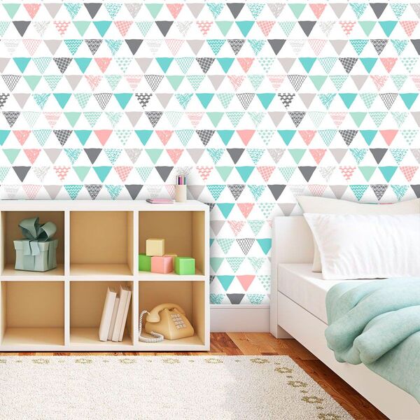 Papel De Parede Auto Adesivo Lavável Triângulo Bandeira Color