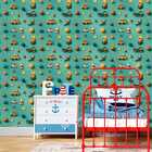 Papel De Parede Auto Adesivo Quarto Bebê Verde Nave Espacial