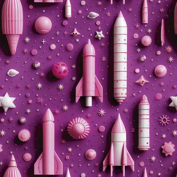 Papel De Parede Auto Adesivo Quarto Menina Foguete Rosa Infan