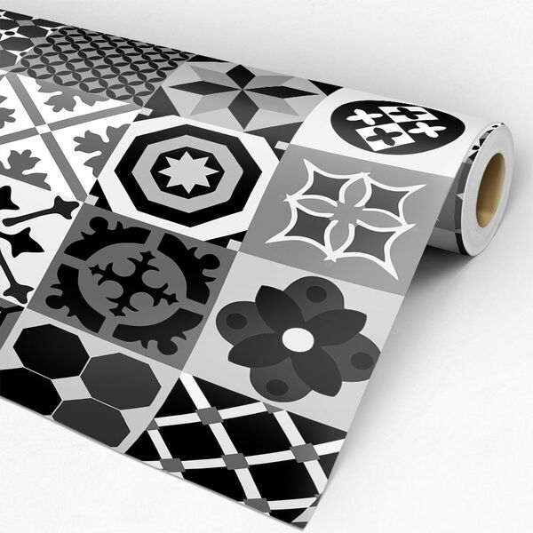 Papel De Parede Auto-adesivo Tema Azulejo Escala De Cinza Ppp