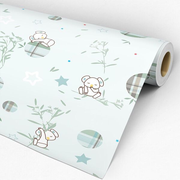 Papel De Parede Auto-adesivo Tema Coala Floral/xadrez Ppbi-04