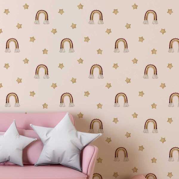 Papel De Parede Auto Colante Aquarela Clara Estrelas Decorati