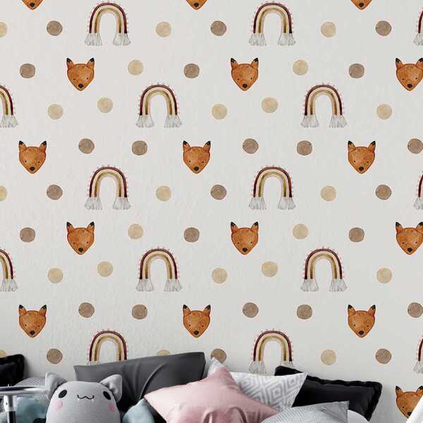 Papel De Parede Auto Colante Aquarela Clara Raposa Decorativa