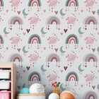 Papel De Parede Auto Colante Aquarela Infantil Coracao Rosa D