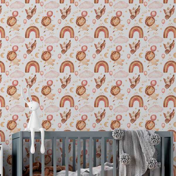 Papel De Parede Auto Colante Infantil Aquarela Clara Leão Beb