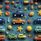 Papel De Parede Auto Colante Infantil Azul Brinquedinhos Quar