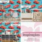 Papel De Parede Auto Colante Infantil Azul Carrinho Vermelho