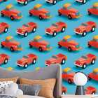 Papel De Parede Auto Colante Infantil Azul Carrinho Vermelho