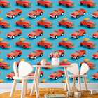 Papel De Parede Auto Colante Infantil Azul Carrinho Vermelho