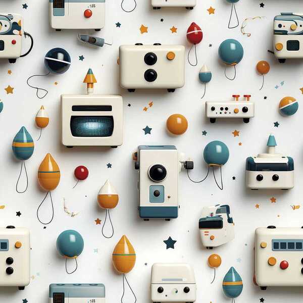 Papel De Parede Auto Colante Infantil Robô Branco Decorativo