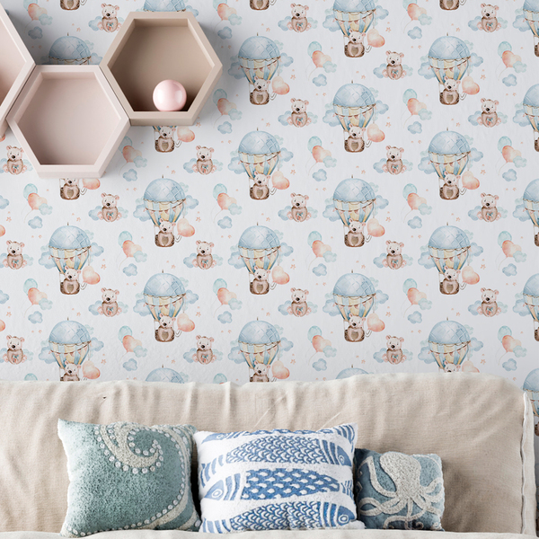 Papel De Parede Auto Colante Infantil Ursinho Fofinho Aquarel