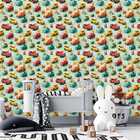 Papel De Parede Auto Colante Infantil Verde Carrinhos Colorid