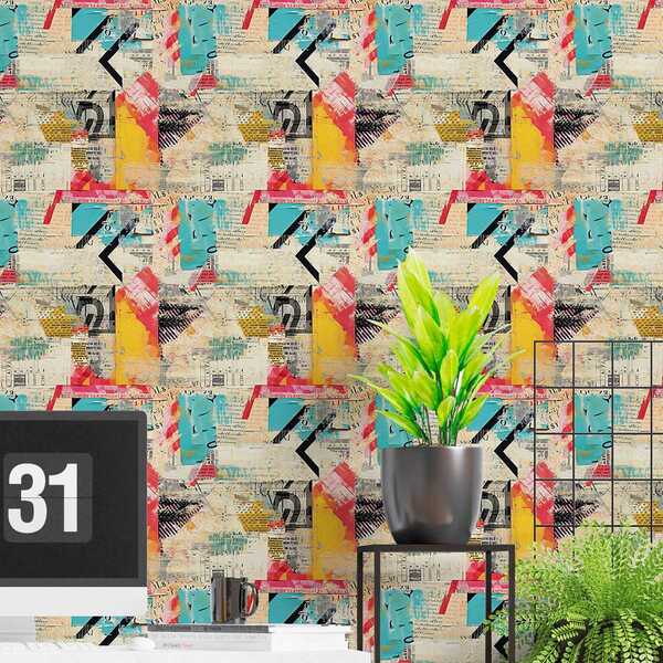 Papel De Parede Auto Colante Lambe Lambe Colagem Azul Rústico