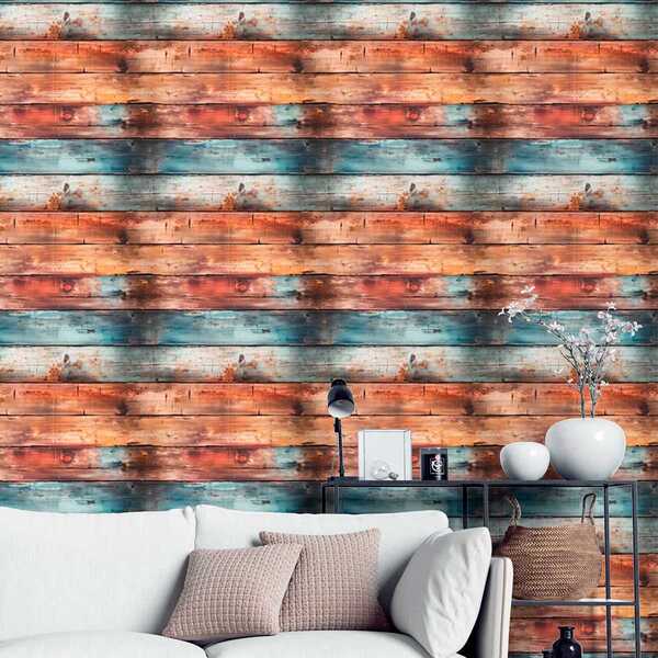 Papel De Parede Auto Colante Madeira Tipo Tábua Clara Colorid