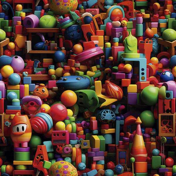 Papel De Parede Auto Colante Quarto Bebê Briquedos Coloridos