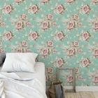 Papel De Parede Autocolante Romântico Floral Rosa E Verde Com