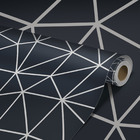 Papel De Parede Azul Acizentado Geométrico Branco Liso 3m