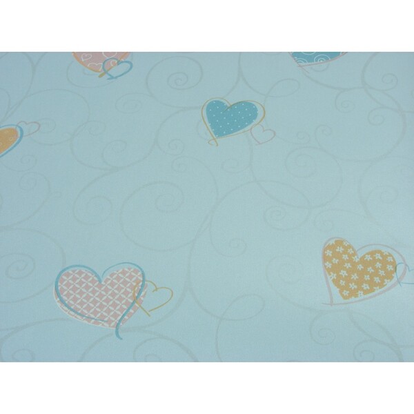 Papel De Parede - Azul Celeste Com Desenhos De Corações - Rol