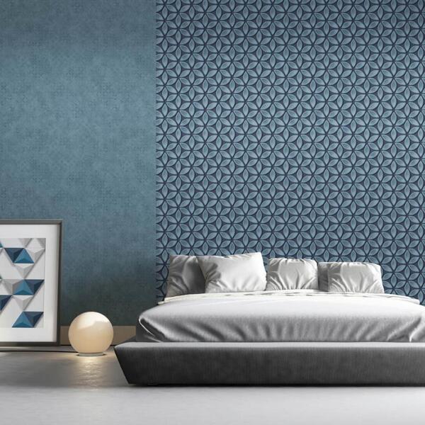 Papel De Parede Azul Escuro 3d Imita Alto Relevo 4m²