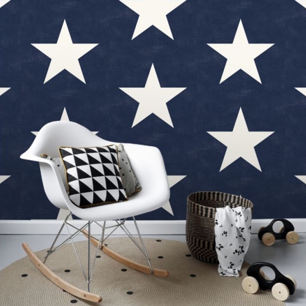 Papel De Parede Azul Escuro Estampa de Estrela Quarto 4m²