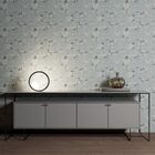 Papel De Parede Azul Estampa de Aves Textura em Linho