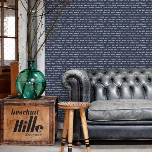 Papel De Parede Azul Estampa de Letras Frases Escrita 4m²