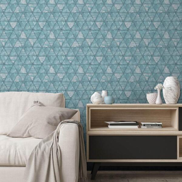 Papel De Parede Azul Importado Nonwoven Geométrico 4m²