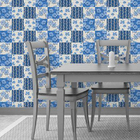 Papel De Parede Azulejo Floral Azul 129541532