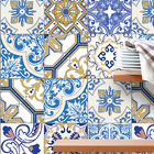 Papel De Parede Azulejo Fosco Azul Bege Amarelo Branco Para C