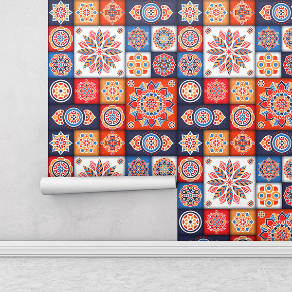 Papel De Parede Azulejo Mandala Indiana Namastê Para Cozinha