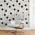 Papel De Parede Azulejo Mármore Branco Rose E Preto