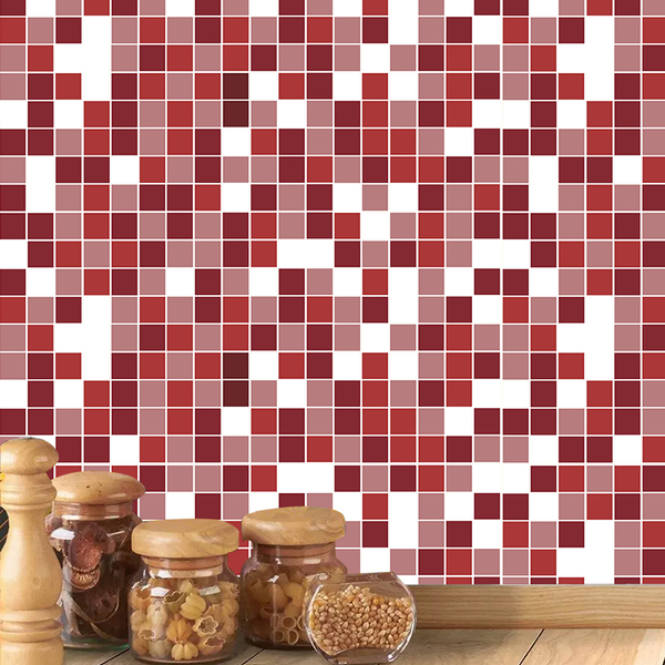 Papel De Parede Azulejo Pastilhas Vermelho Rosa Branco