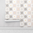 Papel De Parede Azulejos Portugues  Rosa Bege Branco Para Coz