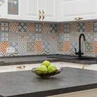 Papel De Parede Azulejos Tons De Cinza E Laranja-60x300cm