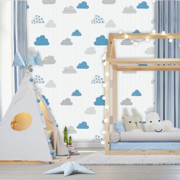Papel De Parede Baby Nuvens Cute Cinza E Azul Leroy Merlin Papel de parede em rolo de 5.3m². leroy merlin