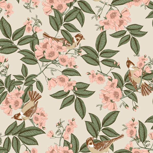 Papel De Parede Bobinex Contemporâneo - Folhas E Passáros Ros