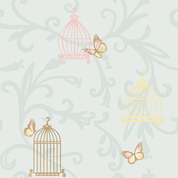 Papel De Parede Bobinex Infantário - Arabesco E Borboletas Az