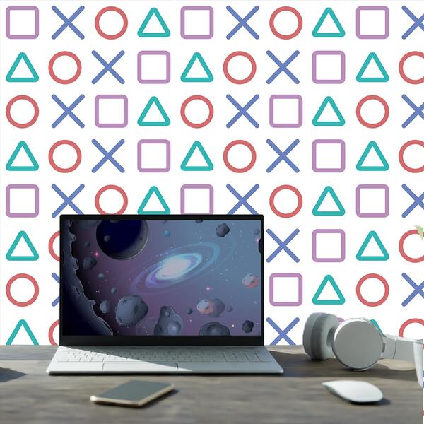 Papel De Parede Botões Playstation Fundo Branco Quarto Gamer