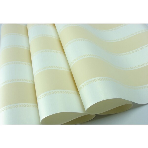 Papel De Parede - Branco E Creme Com Listras - Rolo 10m X 53c