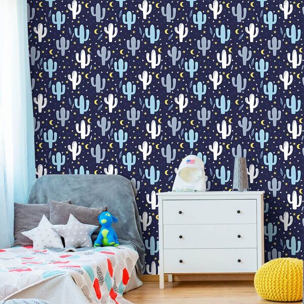 Papel De Parede Cactos Navy - 0 50 X 3 00 Metros