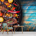 Papel De Parede Carne Churrasco Madeira Sala Painel - 187pcp